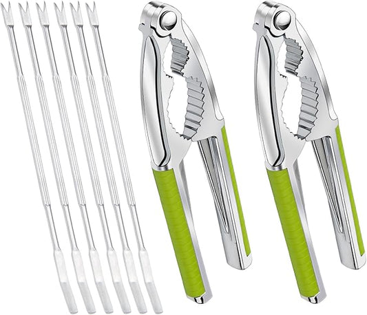 Anglekai Nut Crackers, 8Pcs Multi-Purpose Stainless Steel Seafood Pecan Cracker, Non-slip Handle Walnut Cracking Tools (Green)