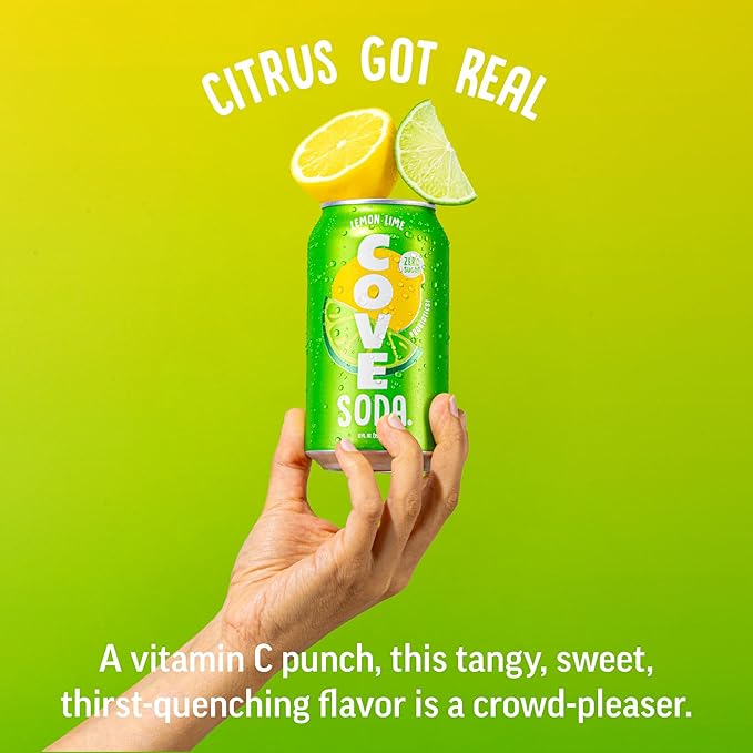 Cove Probiotic Soda, Zero Sugar Better-For-You Alternative - Refreshing, Delicious Probiotic Drink, No Synthetic Colors & Caffeine Free - Lemon Lime, 12 Pack