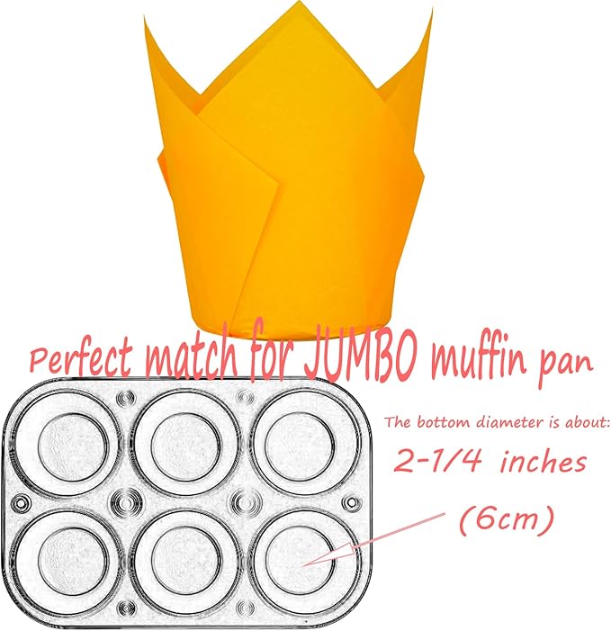 MyBakning Orange color Large size Tulip Baking Cups 2-1/4"(Base diameter) x 4"(Wall height) Parchment paper baking cupcake Muffin liners, Case of 130 pcs