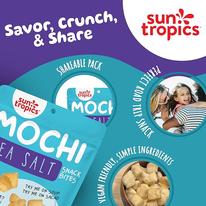 Sun Tropics Mochi Crunch, Sea Salt Flavor- 3.5 oz (6 Pack) | Crispy Crunchy Mochi Bites, Rice Nuggets | Mochi Puff Rice Crackers- Gluten Free & Dairy Free- No MSG Added | Asian Rice Snacks