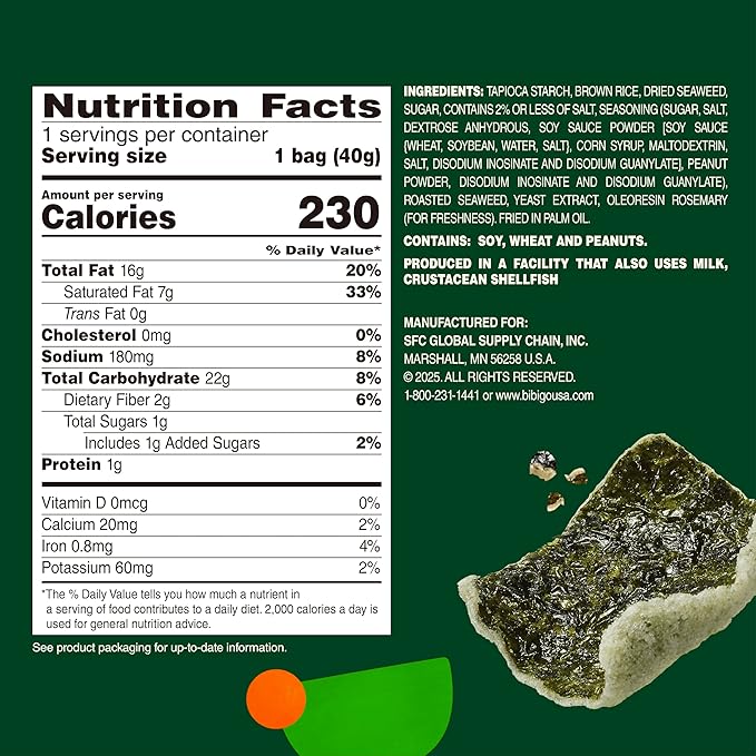 Bibigo Seaweed Chips, 1.41 Ounce (Pack of 6)