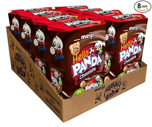 Meiji Cookies, Chocolate Crème Filled - 6 oz, Pack of 8, 64 Bags Total - Bite Sized Cookies with Fun Panda Sports