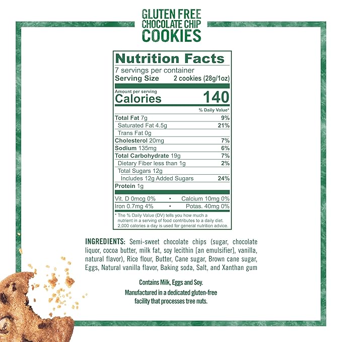 Tate's Bake Shop Gluten Free Chocolate Chip Cookies, Gluten Free Cookies, 4 - 7 oz Bags
