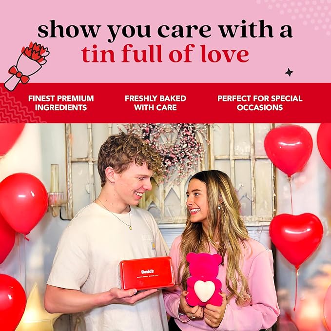David's Cookies Butter Pecan Meltaways Sweet Sampler in Love Tin - 16oz Butter Cookies with Crunchy Pecans, Soft, And Melt In Your Mouth Flavorful Cookies - Delicious Gourmet Valentine's Food Gift