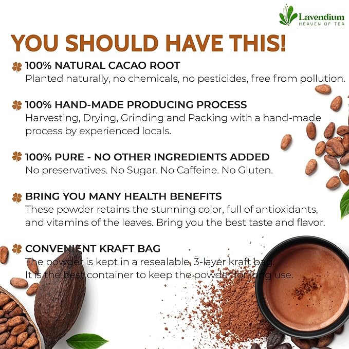 Lavendium 25oz (1.56 lbs) Cacao Powder, 100% Natural & Pure, Unsweetened, Rich Chocolate Flavor, Perfect for Baking & Smoothies No Additives, No Gluten, Vegan