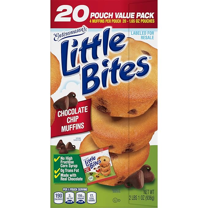 (Club Pack) Little Bites Chocolate Chip Muffins, 40 individual packs, (1.65 oz each), Mini Muffins, 66 oz Box