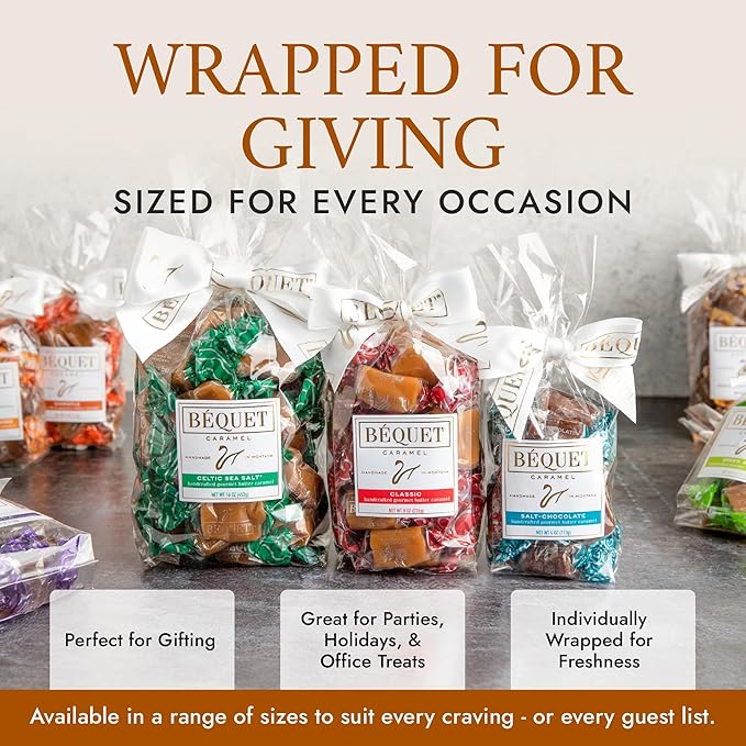 Béquet Caramel - Celtic Sea Salt Caramel - Gourmet Caramel Candy - Salted Caramel Candy Individually Wrapped - Made in Montana - Kosher (Star D) and Gluten Free - 5 LB Box
