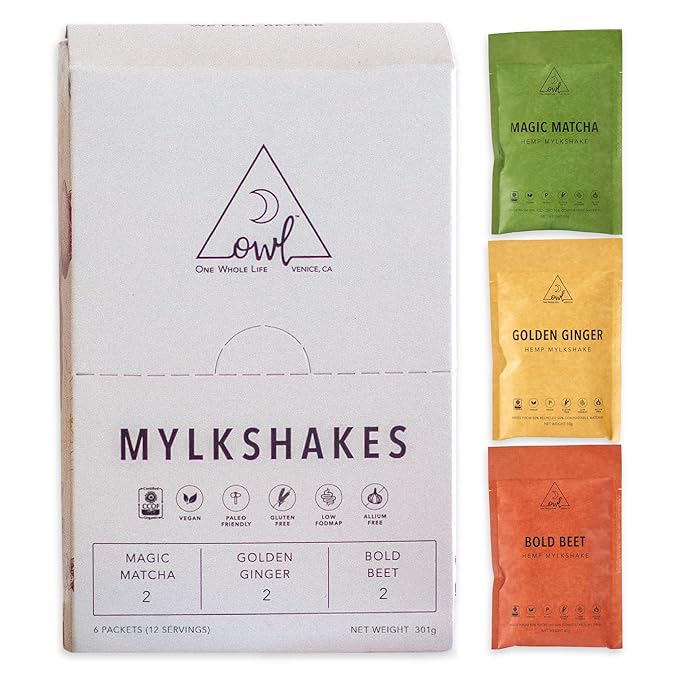 OWL Mylkshake 6-Pack Box | Organic Superfood Meal Replacement Shakes for Energy, Digestion & Whole-Body Wellness | Magic Matcha, Golden Ginger & Bold Beet Flavors