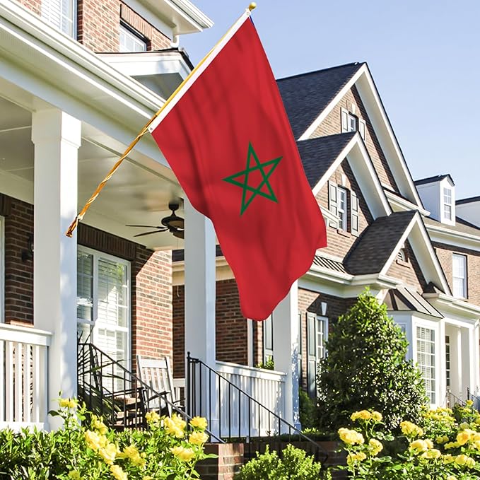 AhfuLife Morocco Flag 3x5 Ft, Large Morocco National Flags for Outside - Double Side with Brass Eyelets for World Cup Party Decorations, Soccer Party Bar Garden Decoration Indoor Outdoor