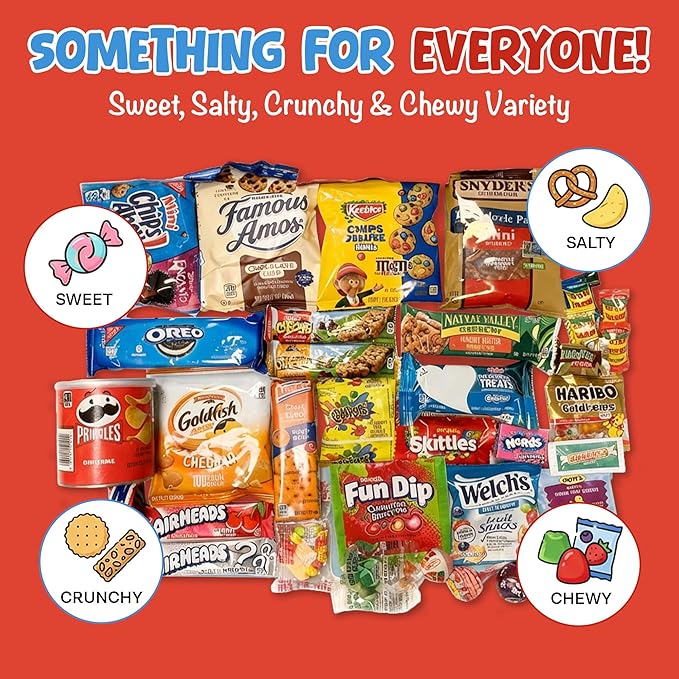 Snacks Gift Box Variety Pack Care Package (50 Count) - Assorted Individual Snacks Gift Basket - Cookies & Chips for Adults, Kids, College Students - Birthday, School, Office, & Travel Sampler