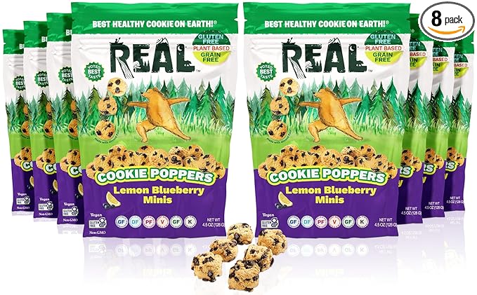 REAL Lemon Blueberry Mini Cookie Poppers – Bite-sized Gluten Free Semi Soft Baked Cookies – Dairy Free, Vegan, Kosher, Paleo – Delicious Mini Lemon Blueberry Cookies (4.5 oz, 8 Pack)