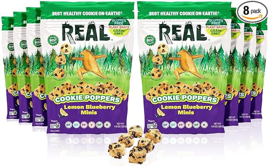 REAL Lemon Blueberry Mini Cookie Poppers – Bite-sized Gluten Free Semi Soft Baked Cookies – Dairy Free, Vegan, Kosher, Paleo – Delicious Mini Lemon Blueberry Cookies (4.5 oz, 8 Pack)