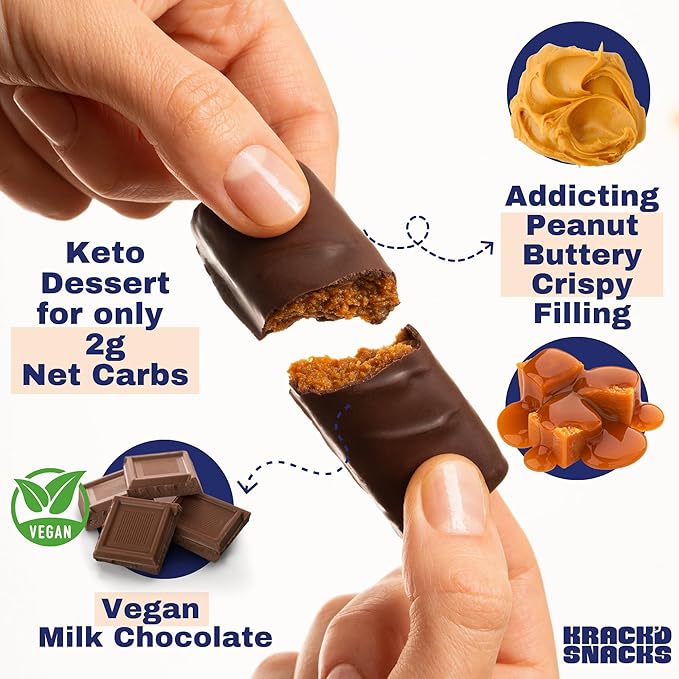 Krack’d Snacks Keto Milk Chocolate Candy Bars 5 Pk- Low Carbs, Sugar Free Keto Bar with Peanut Butter Caramel Crunch & Allulose | Non GMO, Gluten Free Snack