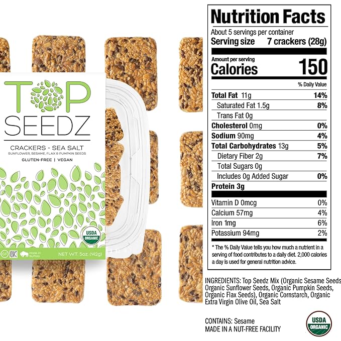 Top Seedz Deluxe Organic Gluten Free Vegan Seed Crackers and Roasted Seeds Bundle | 2 Pouches of Maple Magic Roasted Seeds | 4 Packs of Sea Salt Crackers