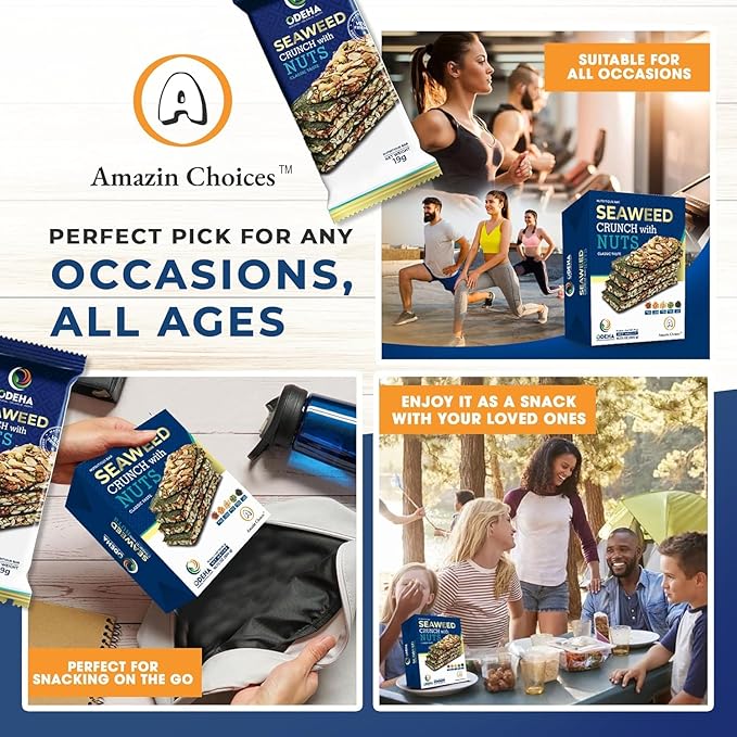 Seaweed Crunch with Nuts Classic Taste– Amazin Choices Vegan Snack Bars with Cashews, Almonds & Pumpkin Seeds – Premium Asian Chips – Seaweed Sheets – Sandwich Seaweed – Variety Pack (Pack of 15)