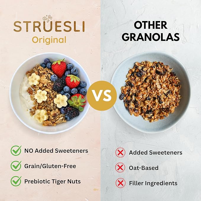 Struesli Original Organic Granola, Grain & Gluten Free, Healthy Snacks with Chia Seeds, Nuts and Sea Salt, Prebiotic High Fiber Food for Yogurt, Cereal & More, Plant Based, Keto & Paleo Friendly, 9 Oz