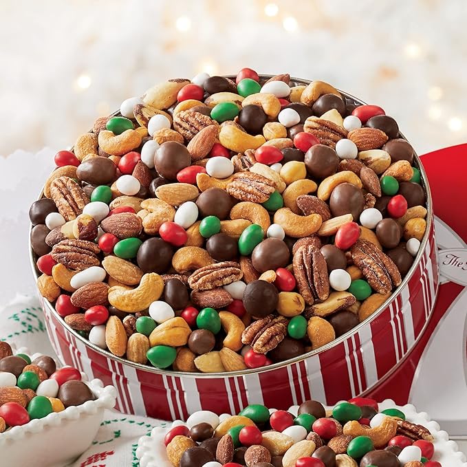 The Swiss Colony Ultimate Snack Mix – Sweet and Salty Bridge Mix with Candy Coated Peanuts and Crunchy Mixed Nuts, Gourmet Trail Mix Gift Basket Tin, 1 lb. 11 oz.