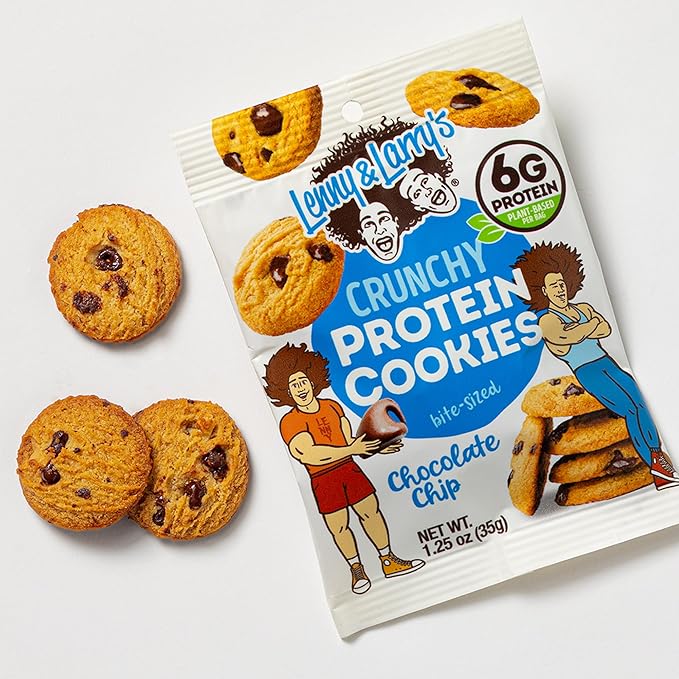 Lenny & Larry's The Complete Crunchy Cookie, Chocolate Chip, 6g Plant Protein, Vegan, Non-GMO, 1.25 Ounce Pouch (Pack of 12)