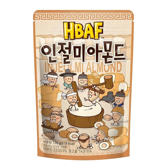 [Official Gilim HBAF] Korean Injeolmi Rice Cake Chocolate Almonds Nut Protein Snack | After-School, Work, Travel Camping Party Sweet Savory Snack | Pre-workout Snack | Korean Souvenir (Injeolmi, 1x120g)