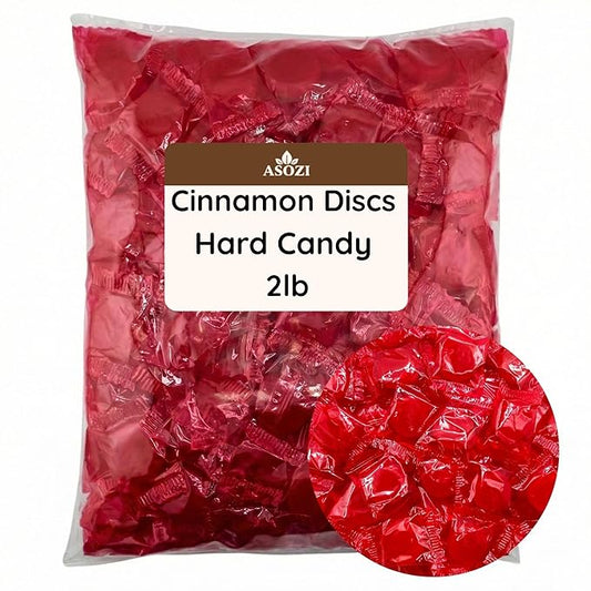 Cinnamon Discs Hard Candy 2 lb - Individually Wrapped Cinnamon Candy Old Fashioned Holiday Suckers - Spicy and Sweet Flavor - Perfect for Valentine's Day and Tasty Treats on the Go by ASOZI