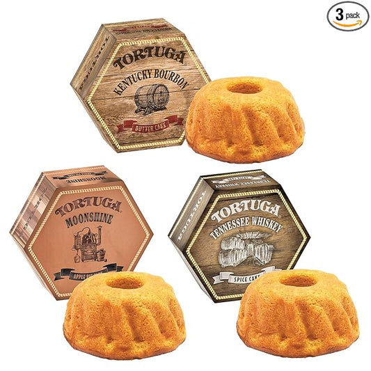 TORTUGA Southern Trio Gift Pack - Tennessee Whiskey, Kentucky Bourbon, & Moonshine Apple Pie - 3-4 oz Mini Cakes - The Perfect Premium Gourmet Gift for Gift Baskets, and Birthday Cakes for Delivery