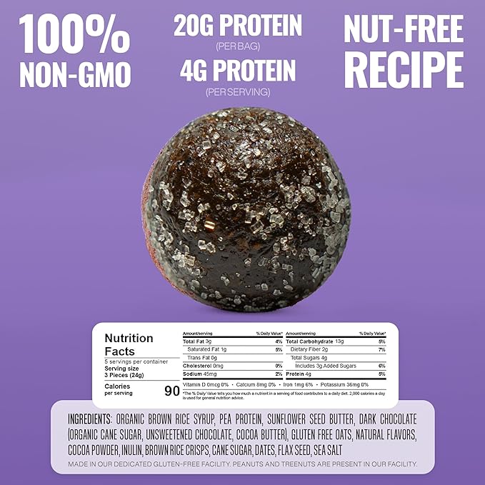 The GFB Fudge Brownie Cookie Protein Bites - Allergen Friendly & Nut Free - Gluten Free, Plant Based, Non GMO, Sustainably Made – Ridiculously Tasty, Healthy, Protein Energy Balls, 4 oz (4 Count)