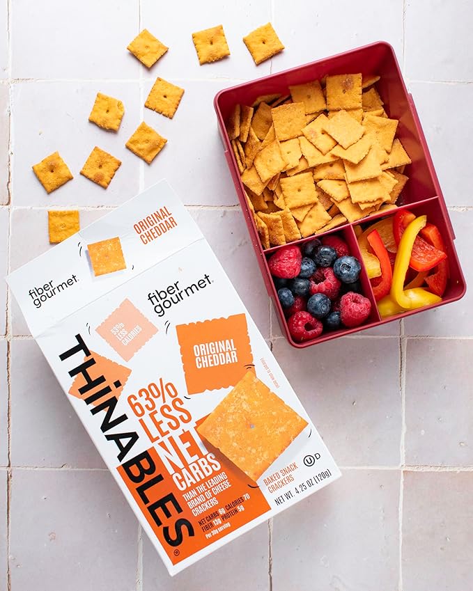 Fiber Gourmet Thinables Baked Cheese Crackers Healthy Low Net Carb Keto - Real Cheddar, High Fiber, 70 Calories, 6g Net Carbs, 13g Fiber, 5g Protein, Kosher - 4.25 Ounce (pack of 1)