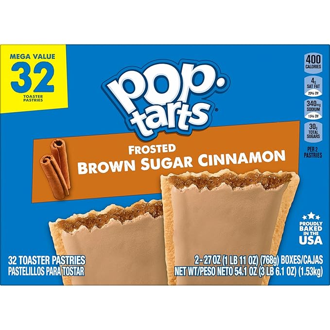 Pop-Tarts Toaster Pastries, Breakfast Foods, Kids Snacks, Family Pack, Frosted Brown Sugar Cinnamon (32 Pop-Tarts)