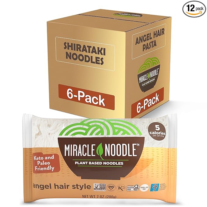 Miracle Noodle Angel Hair Pasta - Plant Based Shirataki Noodles, Keto, Vegan, Gluten-Free, Low Calories, Low Carb, Paleo, Soy Free, Non-GMO - Perfect for Your Keto Diet - 7 oz (Pack of 6)