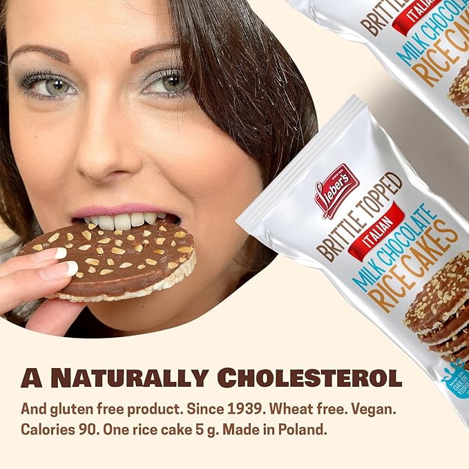 LIEBERS Thin Chocolate Rice Cakes, Kosher Certified Dairy and Dairy Free Options, Gluten Free Snack Pack Of 6 (Brittle Topped Milk Chocolate)