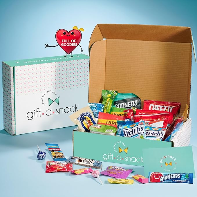 Gift A Snack - Valentines Day Healthy Snack Box Care Package + Greeting Card (60 Count) Birthday Treats Gift Basket, Nutritious Granola Breakfast Bars Office Food Assortments & Variety Gifts