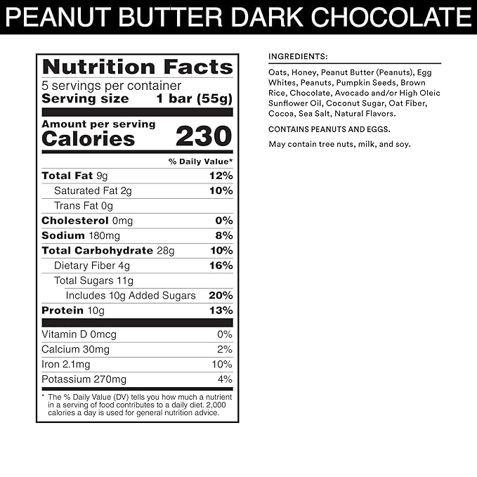 RXBAR A.M. Protein Bars, Gluten Free Snacks, Breakfast Snacks, Peanut Butter Dark Chocolate, 9.7oz Box (5 Bars) (Pack of 2)