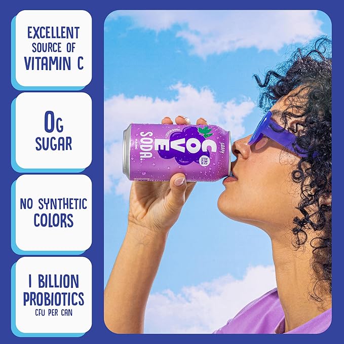 Cove Probiotic Soda, Zero Sugar Better-For-You Alternative - Refreshing, Delicious Probiotic Drink, Naturally Sweetened & Caffeine Free - Fruity Flavors, 12 Pack - Raspberry, Grapefruit, & Grape