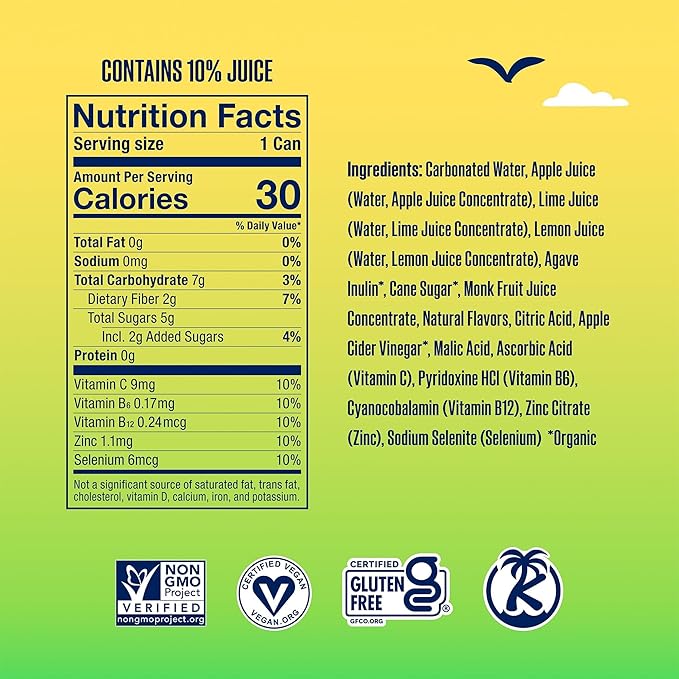 SunSip Prebiotic Soda by Health-Ade, Gut-Healthy Beverage, Soda Swap, Vitamins & Minerals, Naturally Sweetened with 5g of Sugar, Lemon Lime, 11.5 oz (12 Pack)