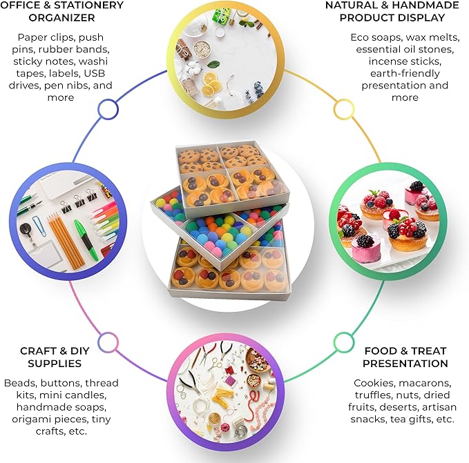 Gift Boxes with Clear Cover, Bakery Treat Boxes for Small Cakes, Cookies, Desserts, Donuts, Pastries, Gifts, and Party Favors – Durable & Elegant (10 Pieces White Kraft with Seperator, 8"x8"x1.2")