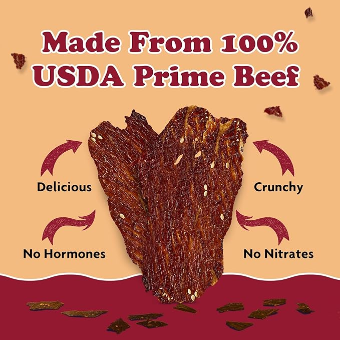 Yay's Snacks Sweet and Spicy Beef Jerky Crisps | High Protein Teriyaki Snack | Crispy, Crunchy, Non-GMO, Gluten-Free Meat Snack | 28G Protein Per Bag, Made in USA - 3 Pack (1.75 Oz)