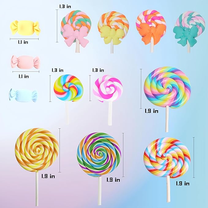 Candyland Cupcake Toppers Lollipop Cake Decoration Candy Party Decorations Colorful Candy Bow Cupcake Toppers