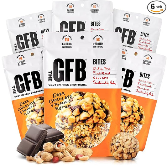 The Gluten Free Brothers Dark Chocolate Peanut Butter Bites - Gluten Free Protein Balls – Non GMO, Soy Free, Vegan – Snack Size Plant Based Protein Energy Balls, 4 oz (6 Count)