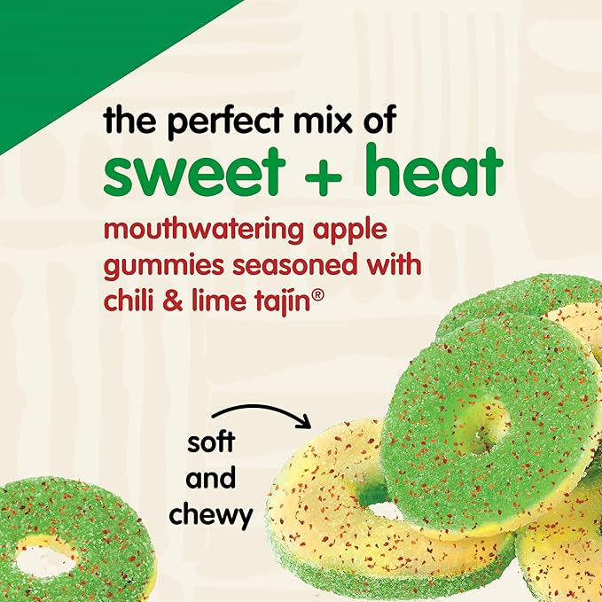 Snak Club Tajin Apple Rings Gummy Candy, Fruit Candy Gummies with Chili and Lime Seasoning, Mild, Gluten-Free and Vegan Snacks, 5 oz Resealable Bags, 6 Pack