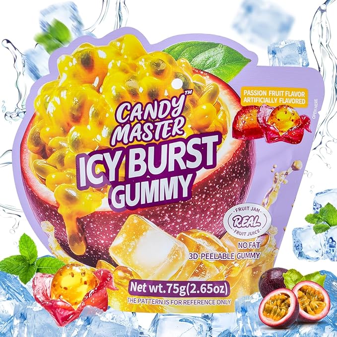 Candy Master Peelable Fruit Gummies – Passionfruit Flavors 3 Packs, 6 Flavors Fun to Peel, Chewy Texture, Halal-Certified
