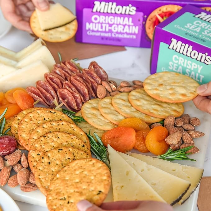 Milton's Gourmet Crackers Variety Bundle (Original Multi-Grain, Everything, Crispy Sea Salt, Salt & Pepper) - Non-GMO Project Verified, Natural Ingredients, Kosher, Great for Charcuterie Boards - Pack of 4