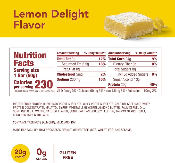 think! Protein Bars, High Protein Snacks, Gluten Free, Sugar Free Energy Bar with Whey Protein Isolate, Lemon Delight, Nutrition Bars without Artificial Sweeteners, 2.1 Oz (30 Count)