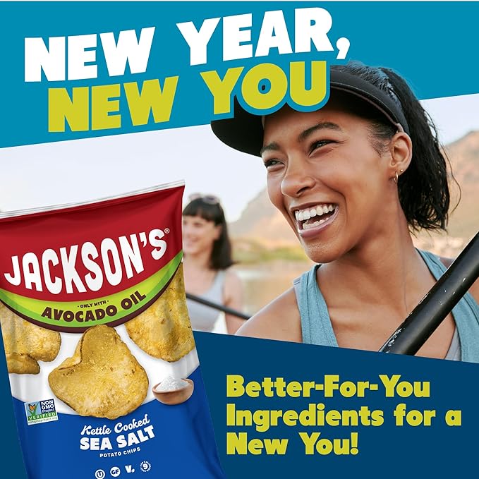 Jackson’s Classic Kettle Potato Chips (Variety Pack, 7 oz, Pack of 6) - Made with Premium Avocado Oil, Sea Salt, Salt & Vinegar and BBQ Flavors - Allergen-friendly, Gluten Free, Vegan