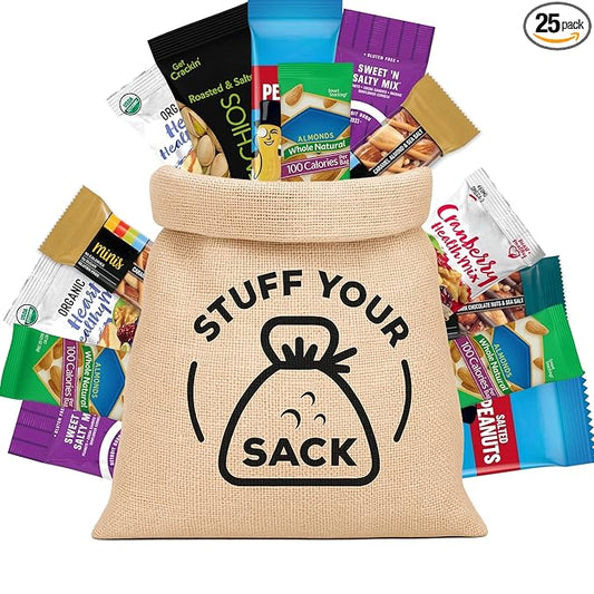Healthy Nut Snack Packs – 25 Count Assortment of Almond, Cashew, Pistachio, and Mixed Nut Portions – Protein‑Rich, Gluten‑Free Snack Box by Stuff Your Sack