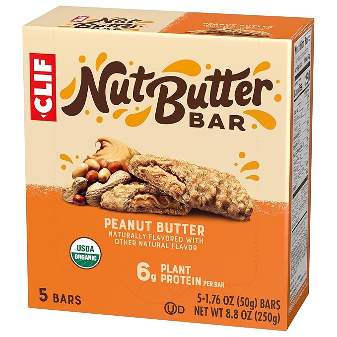 CLIF Nut Butter Bar - Peanut Butter - Energy Snack Bars - Non-GMO - USDA Organic - Plant Based - Low Glycemic - 1.76 oz. (5 Pack)