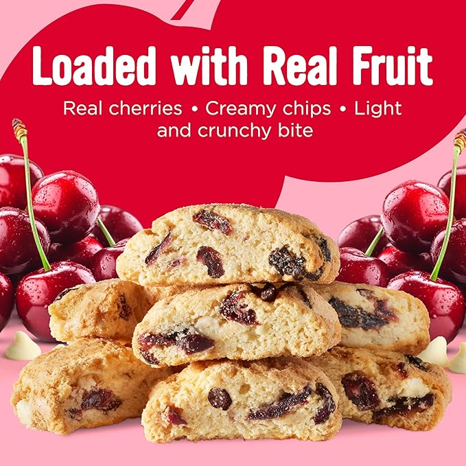 COOPER STREET Twice Baked Cherry White Chip Biscotti Cookies - Crispy Mini Biscotti Cookies Ideal with Coffee - Traditional Low Calorie Italian Snacks - Kosher, Dairy, Peanut & Soy Free (6 Pack)