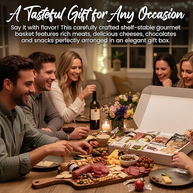 Deluxe Meat and Cheese Gift Basket - Gourmet Charcuterie Assortment Charcuterie Food Items with Imported Chocolates Lindt, Ghirardelli, and Dubai Chocolate, Food Gifts for Men, Tailgating, Business, Care Packages, Holiday Special, and Christmas Gifts -...