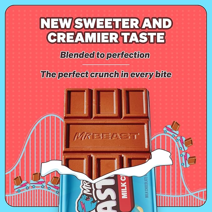 Feastables MrBeast Milk Chocolate Crunch Chocolate Bar, King Size Candy Bar for Adults & Kids, Candy Bars for Snacks, Gifts, & Dessert, Sweet & Creamy Quality Fairtrade Cocoa, 2.1 Oz Each, 10 Count