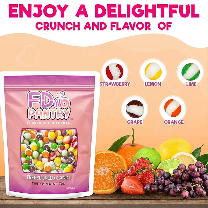 Fruit Crunch Original Rainbow Freeze-Dried Candy, 10 oz, Assorted Fruit Flavors, Large Pouch, Ideal Gift Snack Treat