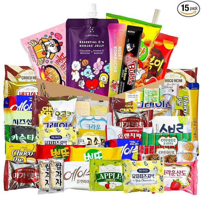 Korean Snack Box 48 Count - Variety of Individually Wrapped Korean Snacks with Chips, Cookies, Ramen and Candy for Kids, Children, College Students, and Adults. Gift Box for K-Food Lovers - Journey of Korea
